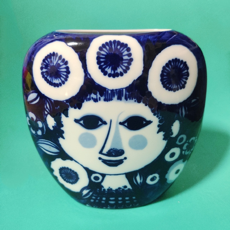 German Rosenthal Ceramic Cobalt Blue Face-Shaped Flower Vessel Art Collection Decorative Vase Ornament