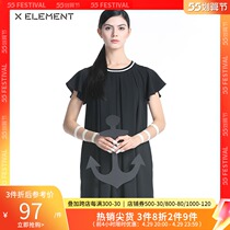 Natural Elements Summer dress New round collar Folds Lotus Leaf with long sleeves in black one-piece dress