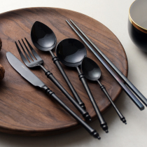Western tableware set Japanese bamboo concept 304 stainless steel steak knife and fork spoon soup spoon chopsticks cool black set