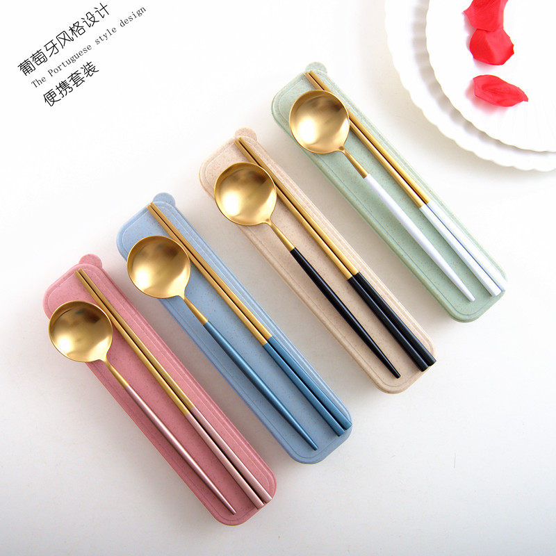 Portugal Tongan 304 stainless steel chopstick spoon Two sets Creative chopsticks spoon suit portable cutlery Three sets