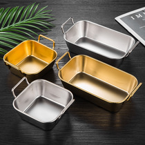 Han Style Creative Stainless Steel Snack Pan With Ear Golden Fried Chicken Pan Fries Zero Food Dried Fruit Pan Dessert Pan Small Square Box