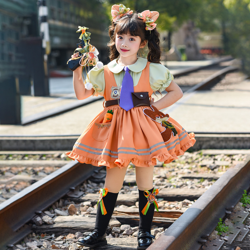 Girl's Nick Fox Princess Dress Summer Zootopia Costume Kids Dress Rabbit Police Officer Dress