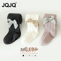 JQJQ children beat bottom pants girl outside wearing pantyhose spring and autumn thin section conjoined long socks butterfly knot socks pantyhose