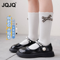 JQJQ Girl Middle Cylinder Socks Outside Wearing Tide Ins Spring Autumn Korea Foreign Piste Lace Butterfly Knot Cute Baby Long Barrel Socks