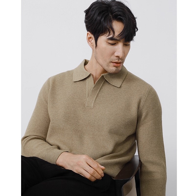 New 2026 Men's Heavyweight Sweater Hoodie Jacket American Style Casual Inner Layer Warm Polo Shirt V-Neck Long Sleeve