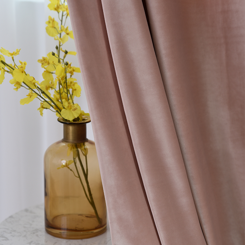 Feather fruit Nordic high - grade pure velvet fabric shade thickens high - gray powder bedroom curtains