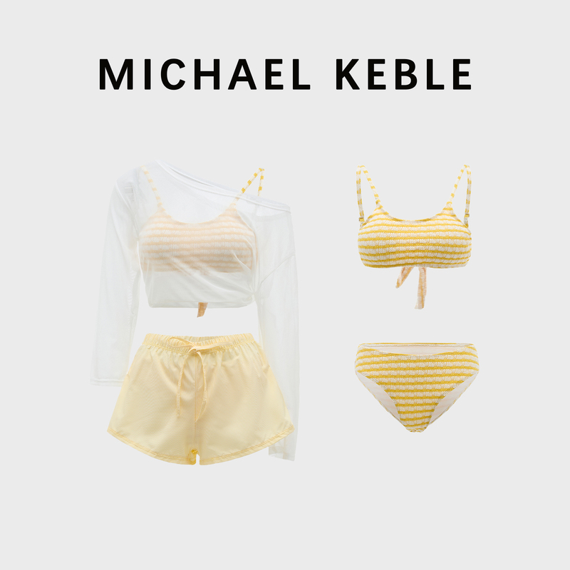 French Michael Keble Resort-Style Two-Piece Swimsuit for Women, Fashionable High-End Striped Bikini, Beach Swimwear French Michael Keble Resort-Style Two-Piece Swimsuit for Women, Fashionable High-End Striped Bikini, Beach Swimwear