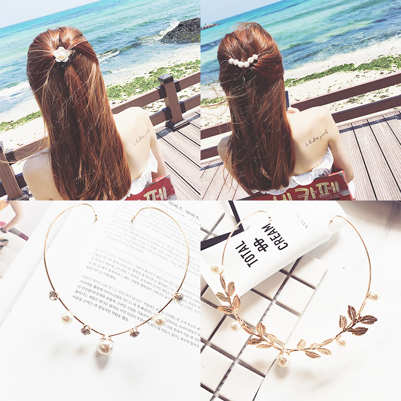 Back-wearing sweet hair band Pearl flower pressure hairpin hair band Korean net red disk hair jewelry fashion trend headdress