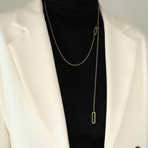 Simple cold style geometric angular rectangular sweater chain necklace long multi-wear titanium steel girls jewelry