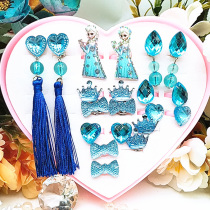 Childrens baby ear clip Gemstone ring Princess jewelry painless ear long pendant No ear hole Crystal size girl gift