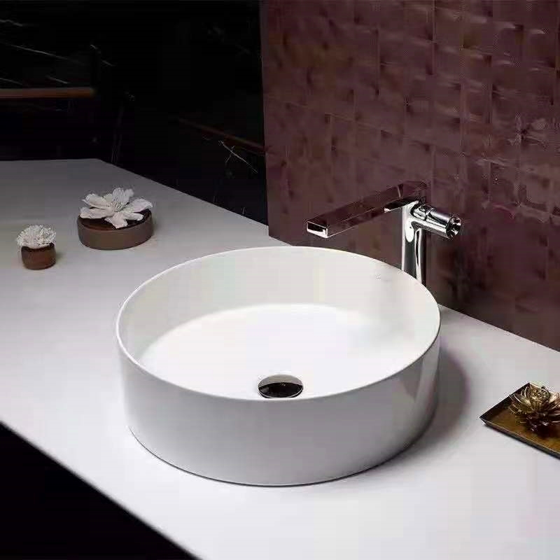 Ultra-thin side basin ceramic countertop basin round washbasin small size washbasin balcony single sink young children's white