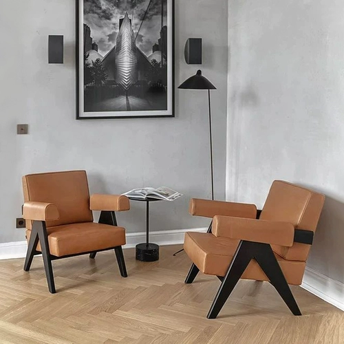 Северный сплошной деревянный стул для отдыха маленький квартира балконы кожаный одно диван -стул Дизайнер Отель Кресло кресло кресло кресло