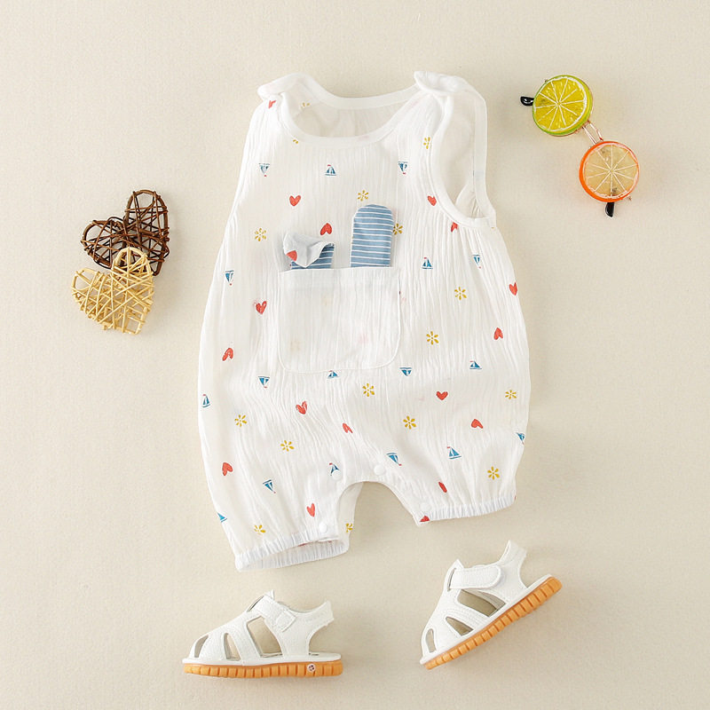 Three months baby clothes summer gauze not even body suit just born 100 days male and female baby khae climbing to wear thin net red