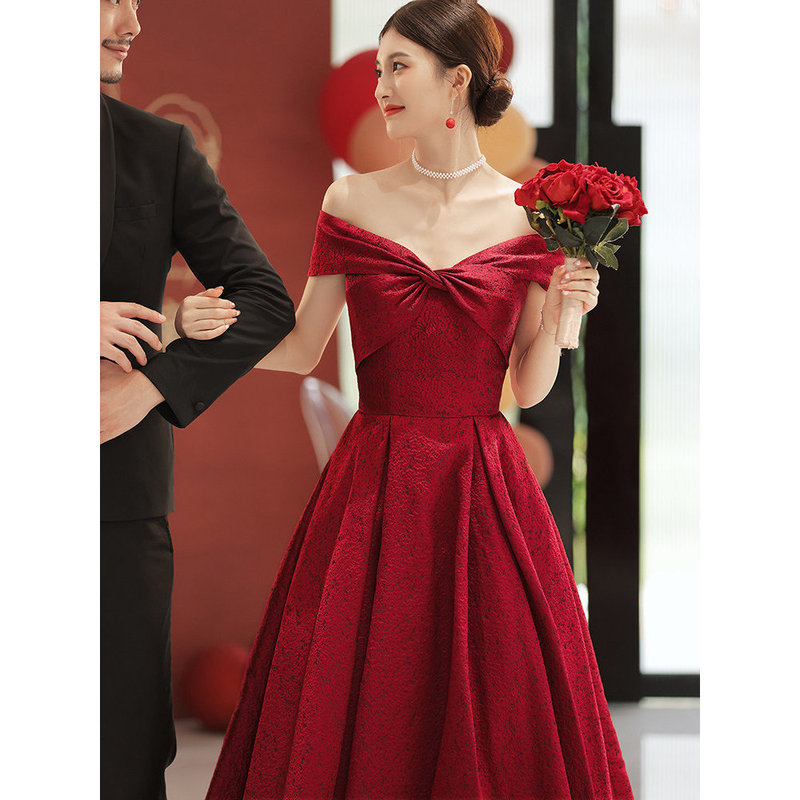 Plus Size 200-240 Jin Bride's Wedding Dress, Slimming Off-Shoulder Elegant Engagement Satin Toast Dress, Maternity Gown Plus Size 200-240 Jin Bride's Wedding Dress, Slimming Off-Shoulder Elegant Engagement Satin Toast Dress, Maternity Gown