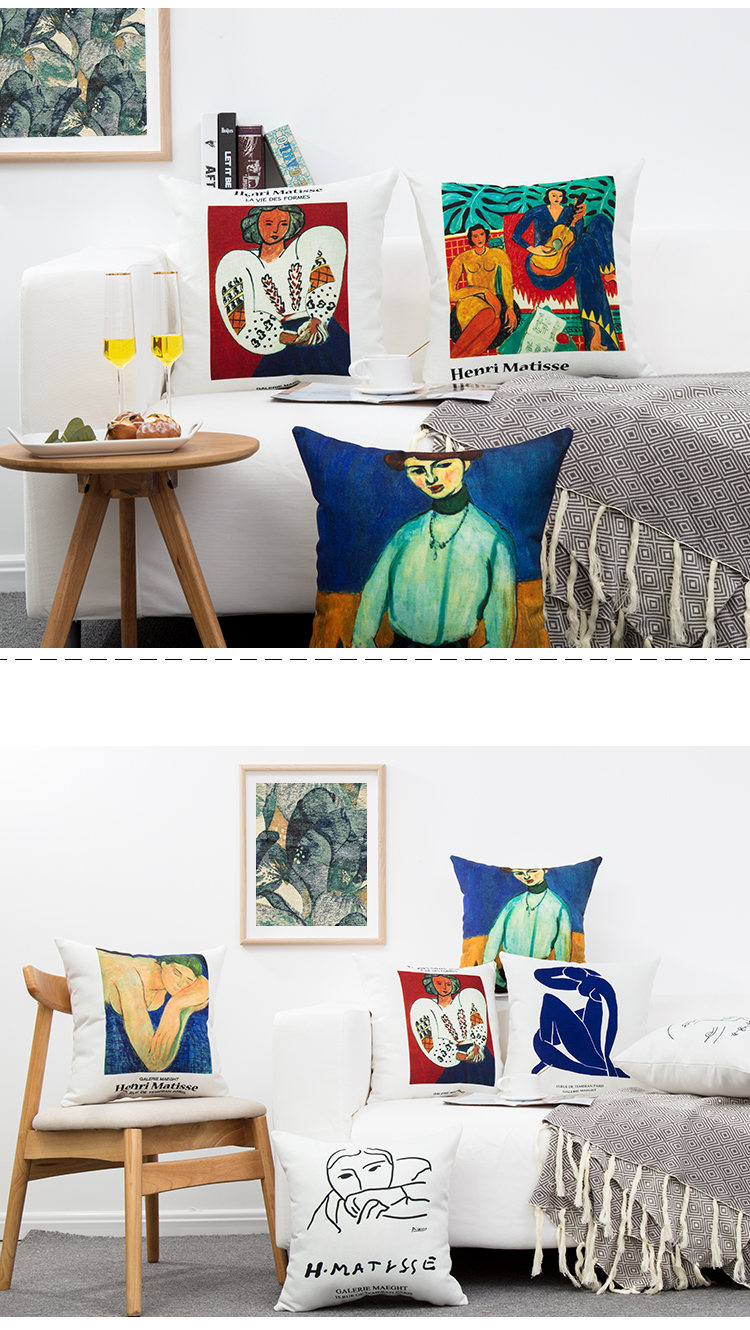 Tóm tắt dòng nhân vật sơn dầu gối in lưới phòng khách màu đỏ sofa bông và vải lanh gối đệm ôm gối không có lõi - Trở lại đệm / Bolsters gối tựa sofa cao cấp