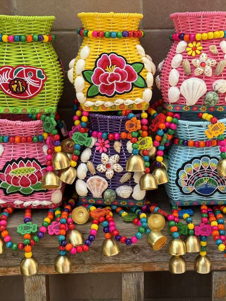 Kids Little Pannier Fish Basket Bamboo Woven Bag Kindergarten Performance Stage Props Imitation Rattan Plastic Weaving Ethnic Style Craft