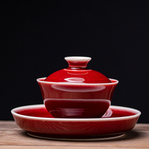 Jingdezhen Langhong Glaze Sancai Cover Bowl Tea Cup Hand-made Tea Bowl Kung Fu Tea Ware High-grade Ceramic Household Tea Ware