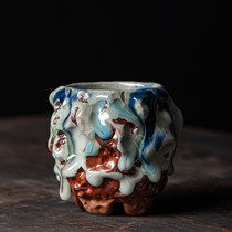 Taiwans pure handmade Shino burning tea cup firewood master cup agate flow glaze ceramic tea set hand-pulled single cup rough pottery cup