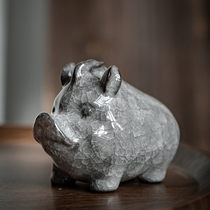 Black Ice Piglet Tea Pet Tea Table Small Ornaments Meet Hydrated Ice Ceramic Ice Crack Glaze Tea Set Ornaments Boutique Tea Ceremony Accessories