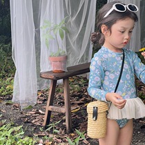 ins red summer Korean girls little princess fragmented flowers French elegant swimsuit baby net swimsuit