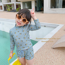 ins children conjoined swimsuit breathable midchild lemon split swimsuit male and female baby long sleeve sunscreen suit