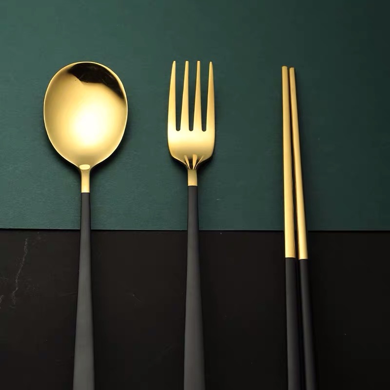 Home 304 Stainless Steel Chopsticks Fork Small Spoon Son Creative Nordic Type Tennis Red Ins Portable West Cutlery Hotel Suit