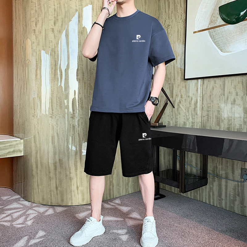 French Pierre Cardin High-End Pure Cotton T-Shirt Men's Summer Short-Sleeved Suit T-Shirt Casual Sports Two-Piece Trendy Set