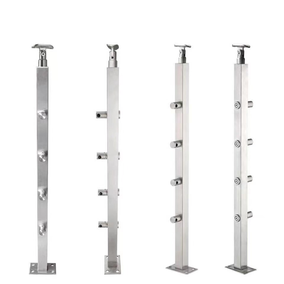 Glass staircase armrail railing stainless steel column villa indoor balcony 38 square tube through pipe column