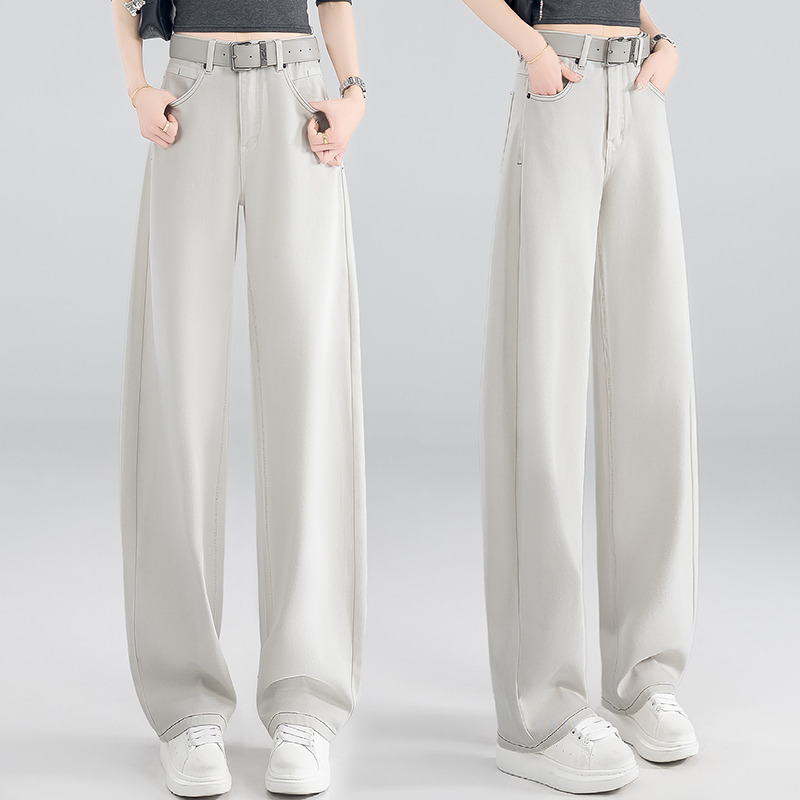 Porcelain White Denim Scimitar Pants for Women 2026 New Spring and Summer Trendy High-Waisted Slimming Straight-Leg Loose Casual Pants