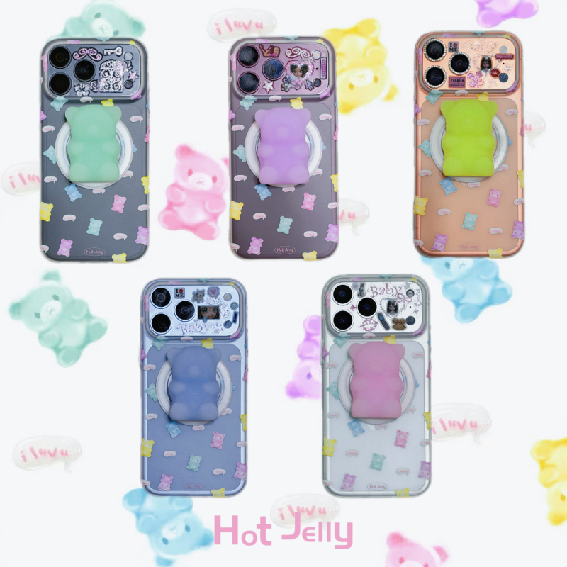 Hotjelly Original Design Gummy Bear Cute Magnetic Phone Case Gummy Bear Squishy Phone Stand Magsafe Suitable for 18Pro Max Creative Stand That Can Stand Upright