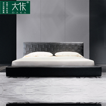 Nordic wedding bed double bed black leather bed 1 8 m 1 5 m personality Fashion wedding bed real leather bed Shanghai custom