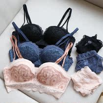 Clearance AB cup small chest underwear set emotional no steel ring girl flat chest lace thick gathering bra 1150