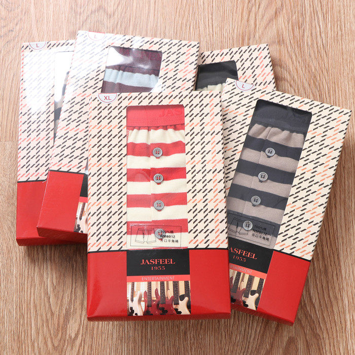 Men's pure cotton striped underpants simple elastic quadpants comfortable air - breathable quadruple pants independent packaging S1778