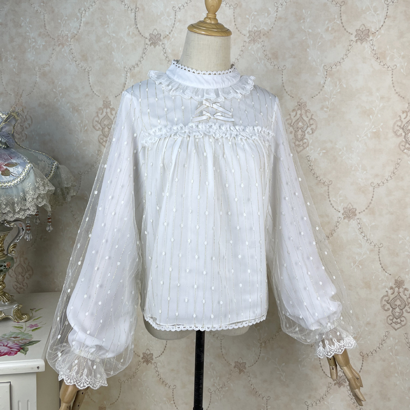 Original Lolita Inner Layer, Stand-Up Collar Gold Mesh Loose-Fitting Jsk Base Shirt, New Spring and Autumn Lantern Sleeve Shirt