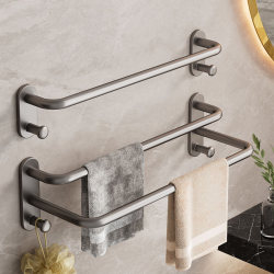 Bathroom Towel Rack Bathroom Punch-Free Hanging Towel Bar Multi-Functional Single and Double Rod Bath Towel Storage Shelf Wall-Mounted