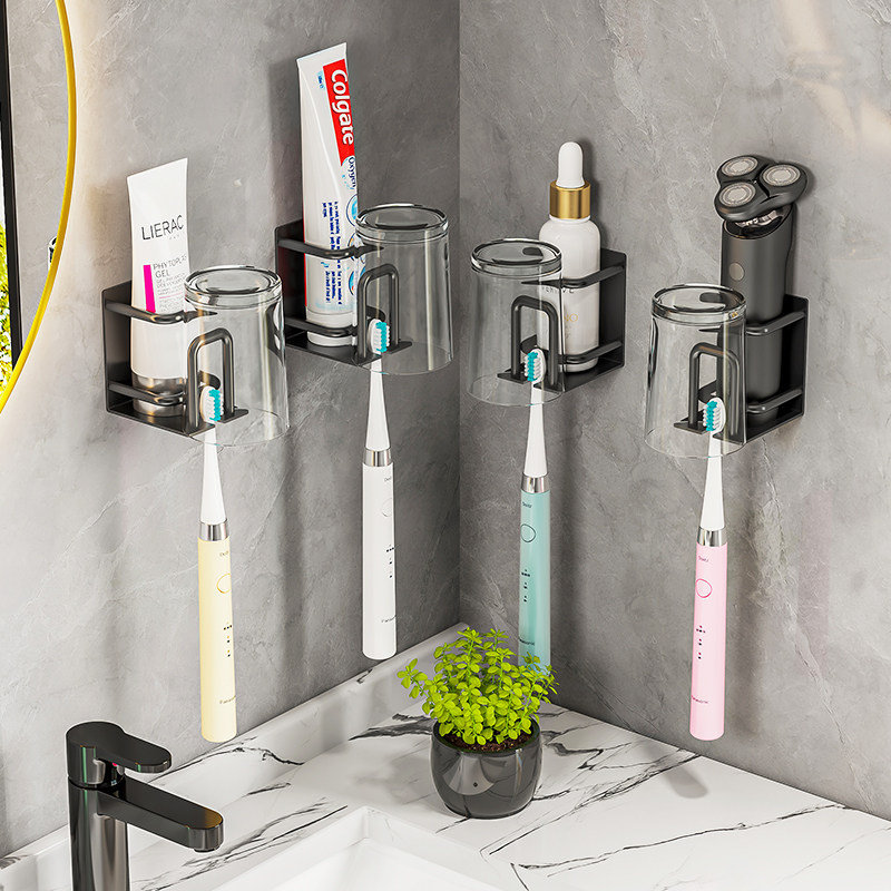 Electric Tooth Cup Toothbrush Rack Toothpaste Rack Toothpaste Rack Dressing Room Wall-mounted Tooth-cylinder Tooth Mouthwash Cup Shelf free of punch
