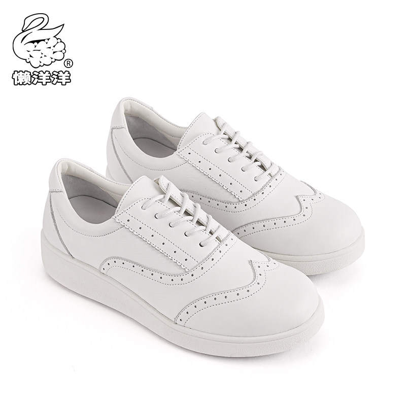 Lazy spring leather soft bottom women's shoes British style flat casual leather shoes college style comfortable white shoes 701B