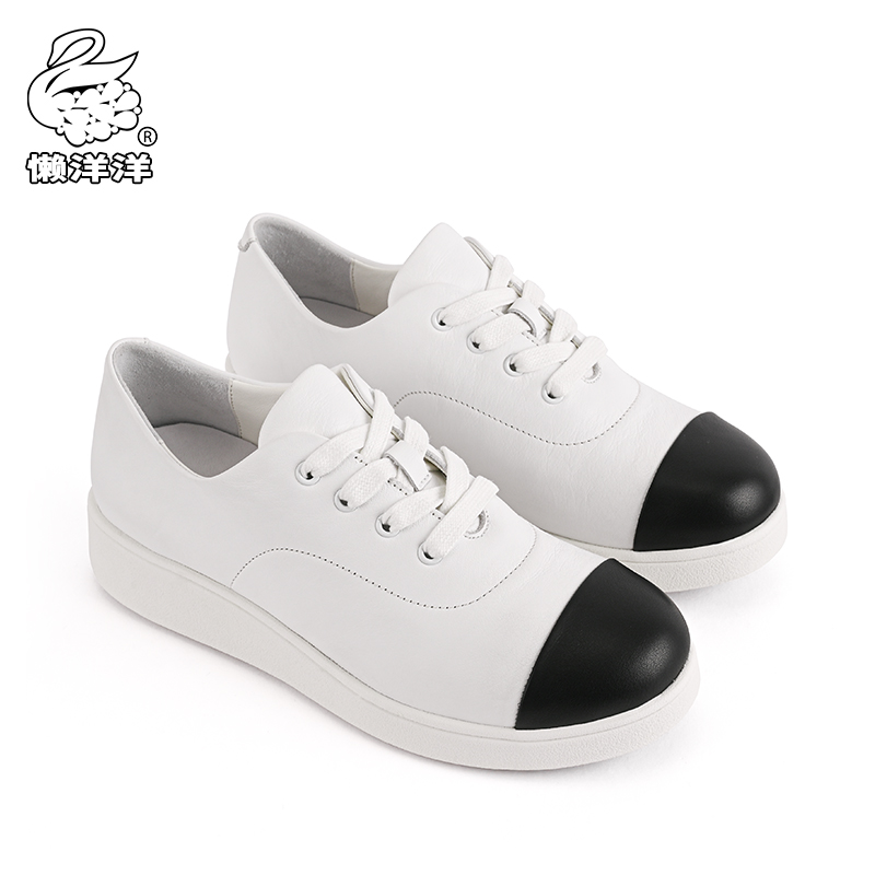 Lazy Spring and Autumn New Leather Soft Bottom Casual Cowhide British Style White Shoes Shock-absorbing Women's Singles Shoes 701D