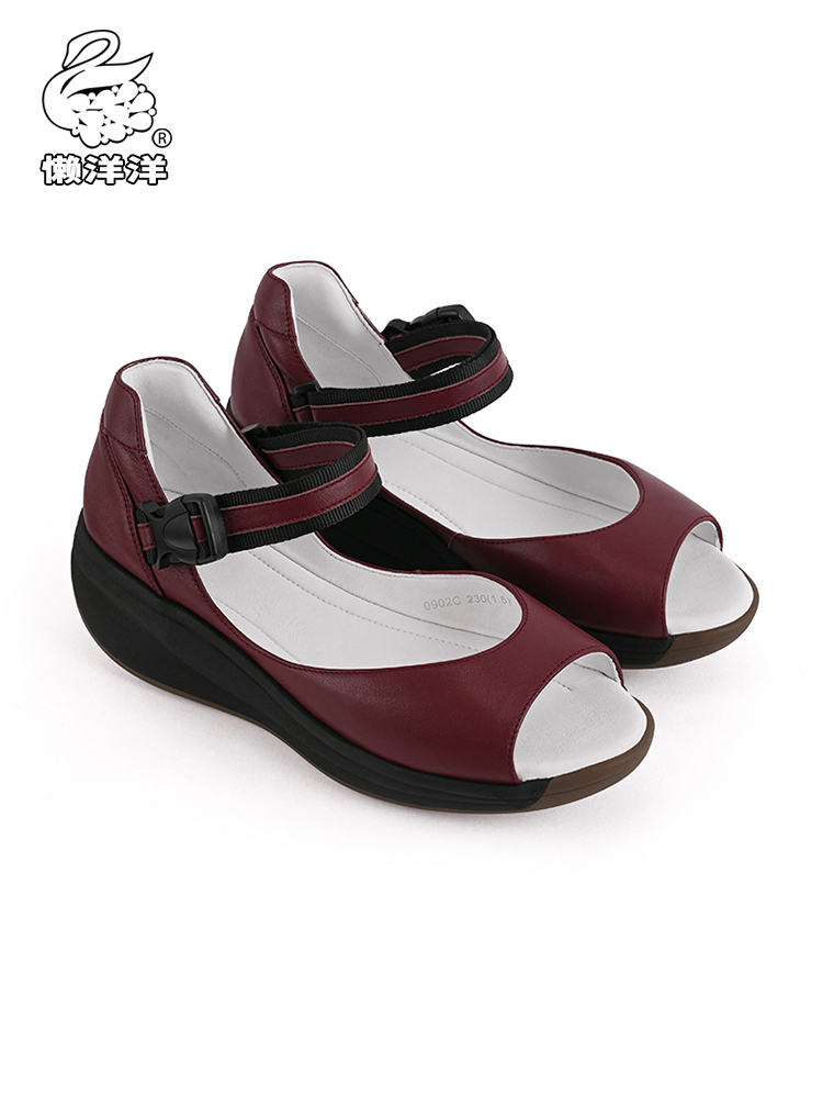Lazy women's summer leather fish mouth bag with mother shoes middle-aged and elderly wedge thick-soled comfortable soft sandals 0902C