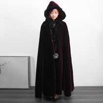 Brand Classic Velvet Cape Woman Retro Cloister Winter Dress Improved China Wind Cape Warm Thickening Big Swing Jacket