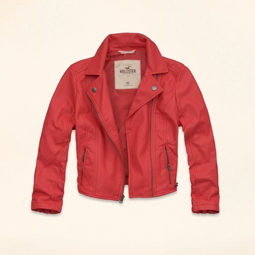 Special Clearance Sale Abercrombie Af Sub-Brand Hollister Women's Motorcycle Leather Jacket Red
