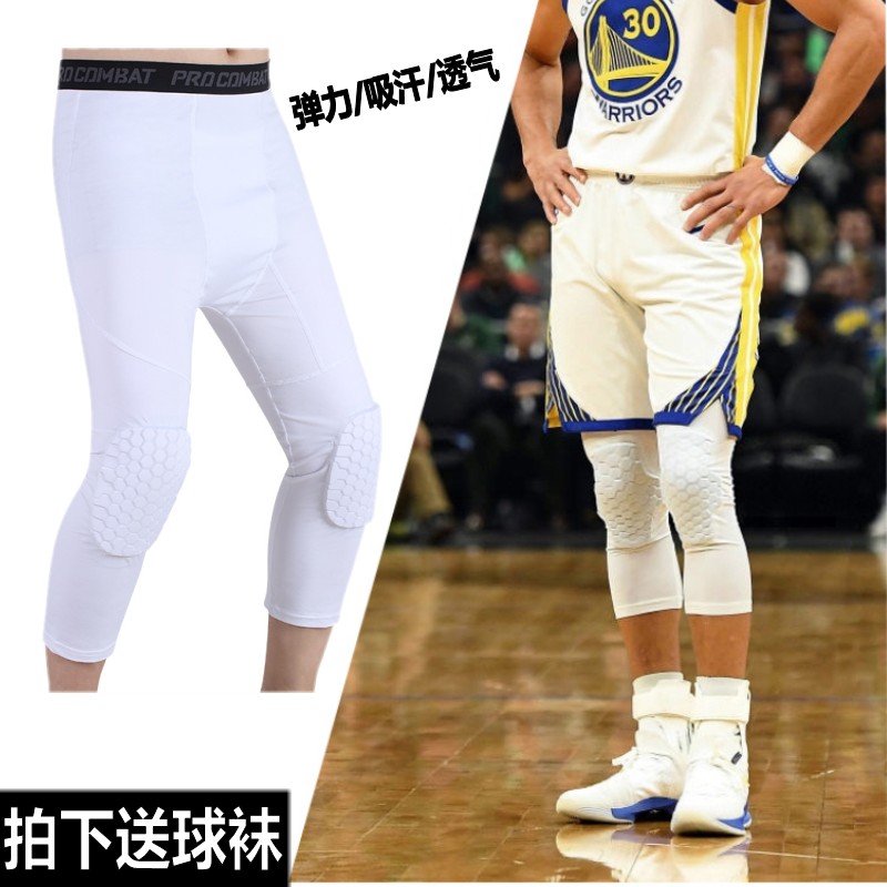 Basketball Sports Leggings Men's Seven Points Sweat pants Honeycomb Anti-Collision Knee Pads Bottom compression Fitness Run 7 points