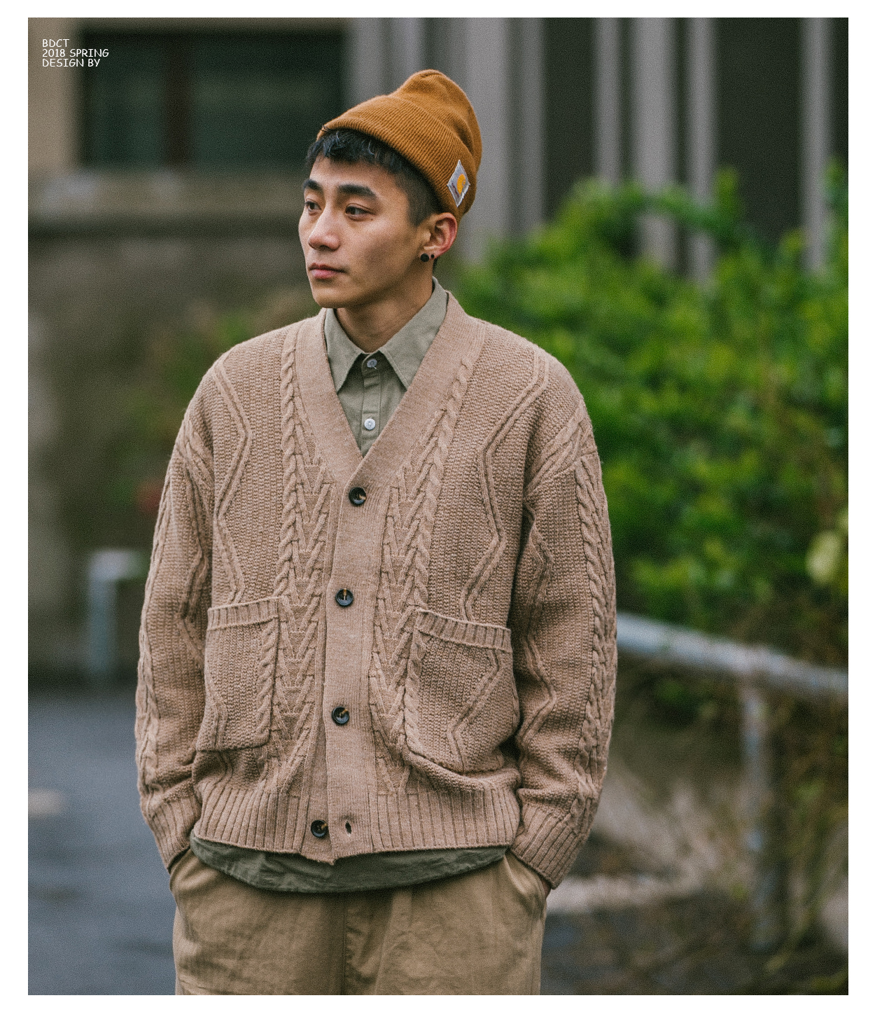 BDCT tự chế retro áo len cardigan cổ chữ V nam triều Nhật Bản giản dị jacquard đan áo khoác nam dài tay mùa xuân - Áo khoác đôi áo thun nam