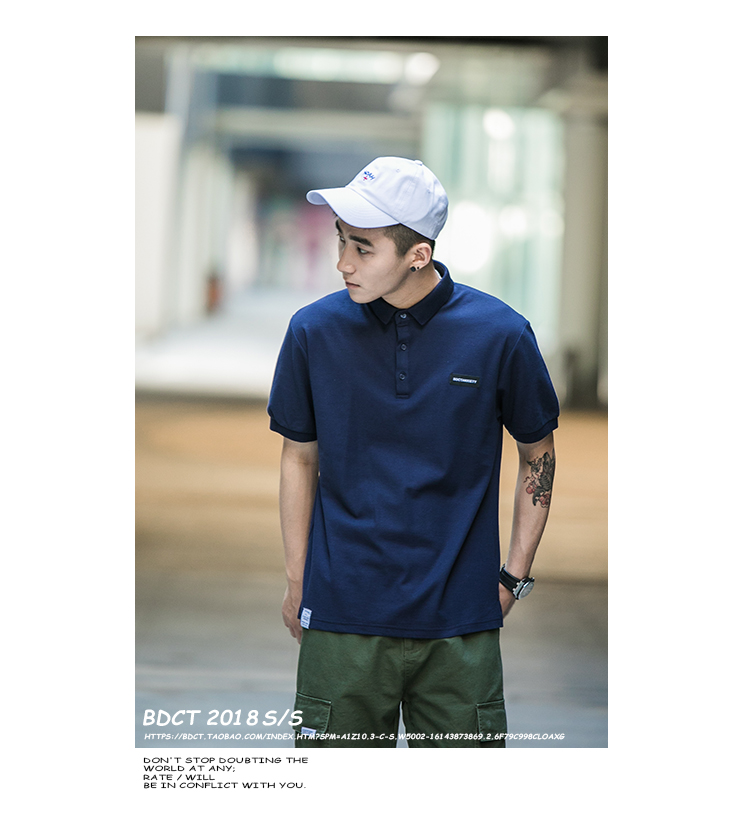 BDCT tự làm đơn giản ghi nhãn áo sơ mi POLO nam ngắn tay 2018 mới Hồng Kông phong cách thời trang áo thun cotton cổ áo áo thun nam có cổ