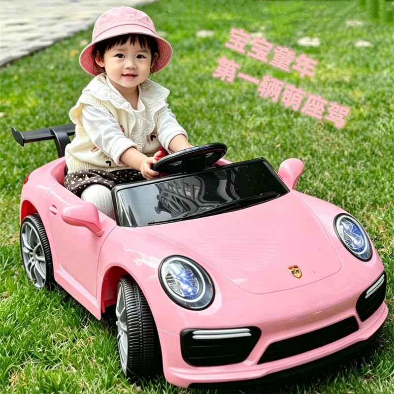 Porsche Electric Sports Car for Children Aged 1-4, Four-Wheeled, Pink, with Remote Control, Swing Function, for Boys and Girls, Suitable for One-Year-Old Babies