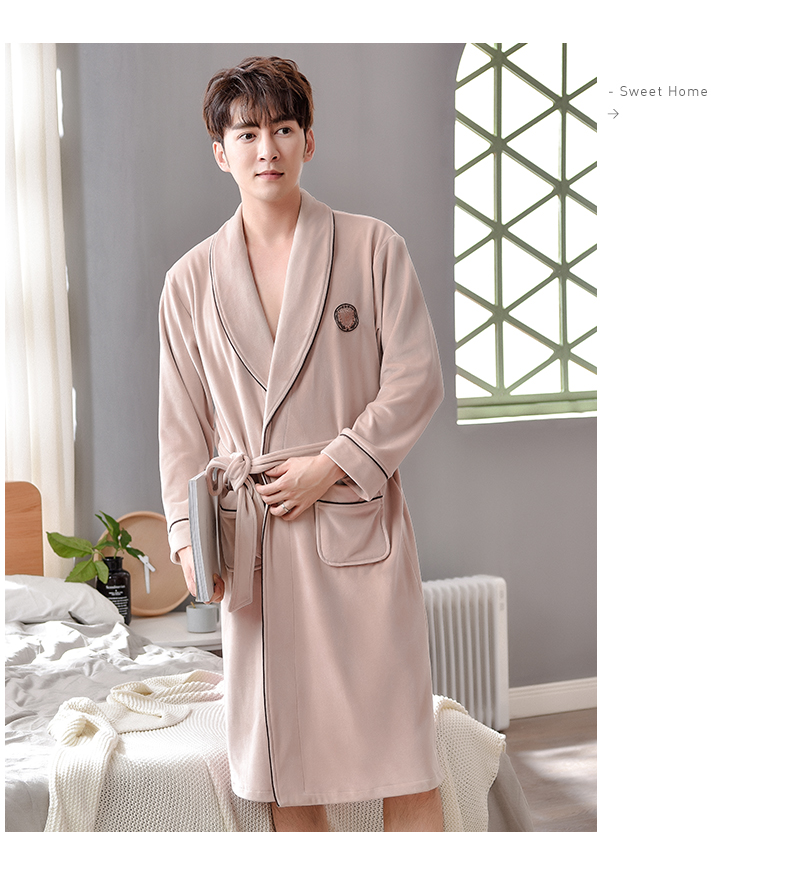 Đảo nhung áo choàng nam dày ấm phần dài áo choàng liền kề mùa đông và mùa đông nam mỏng bộ đồ ngủ nhung san hô shop đồ ngủ