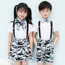 Girls' and boys' suspender pants 61 children's festival elementary school student performance big singing performance costume kindergarten camouflage set