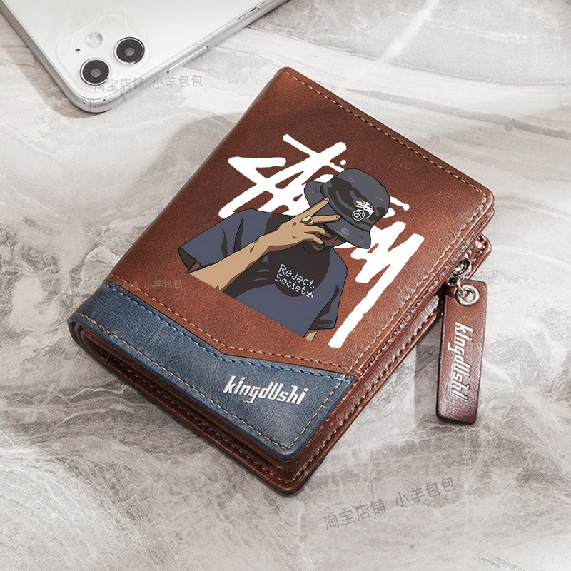Anime Fashion Wallet for Men, High School and College Students, Large Capacity, Personalized Buckle Zipper Wallet, Coin and Card Holder