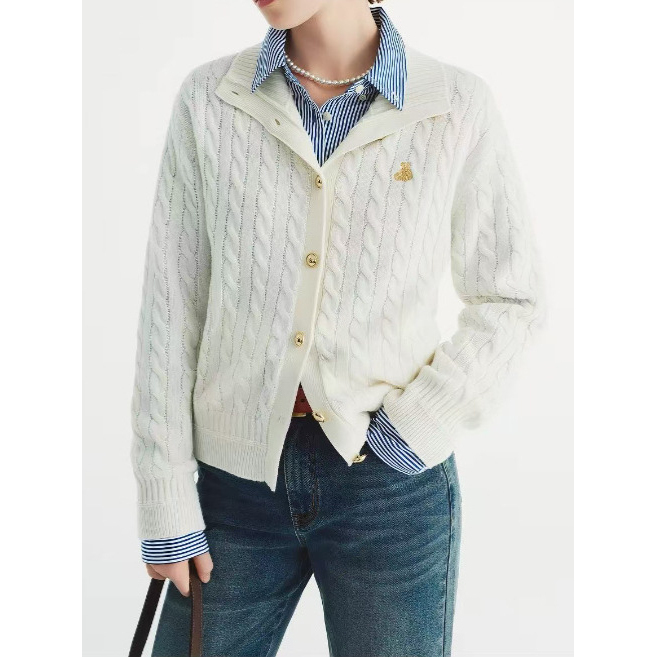 Winnie the Pooh 2026 Autumn College Style Retro Cable Knit Sweater Cardigan Jacket for Women Ttkc26A49E2Fhk