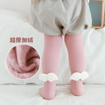 Autumn and winter plus velvet thickened baby child bottoming pantyhose bai with angel wings pantyhose girl baby basic model